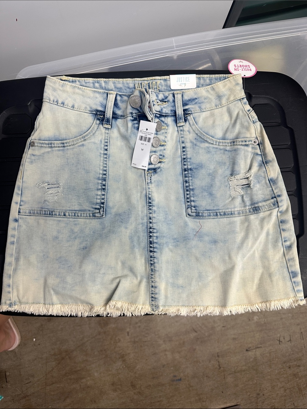 Justice Light Wash Distressed Denim Skirt